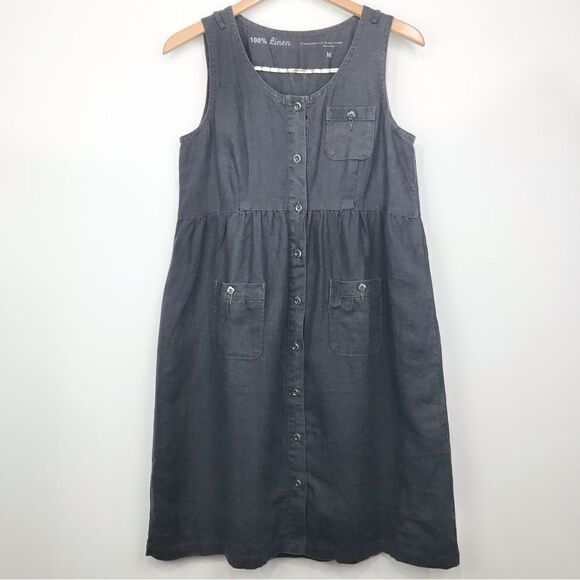 G1 Goods Summer Slate Gray 100% Linen Sleeveless Button Down Dress with Pockets - Picture 1 of 15
